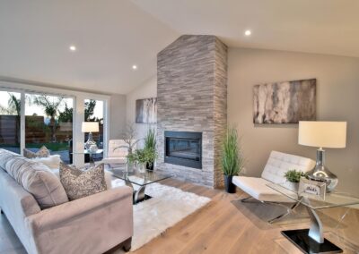 Muted living room with fireplace