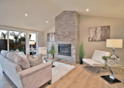Muted living room with fireplace