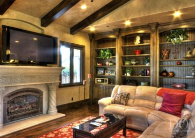 Custom living room with built-ins and fireplace
