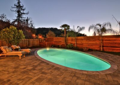Pool with landscaped backyard