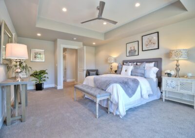 Bedroom with recessed ceiling